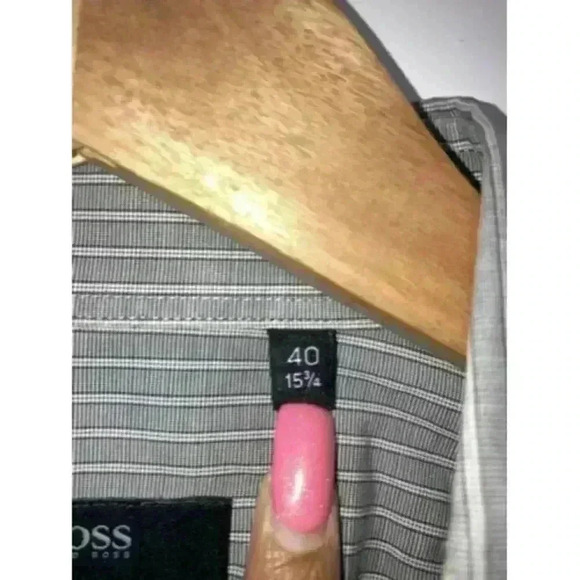 HUGO BOSS Long Sleeve Shirt Stretch Grey Striped Collar Dress Shirt 15 3/4 40 - Picture 5 of 12